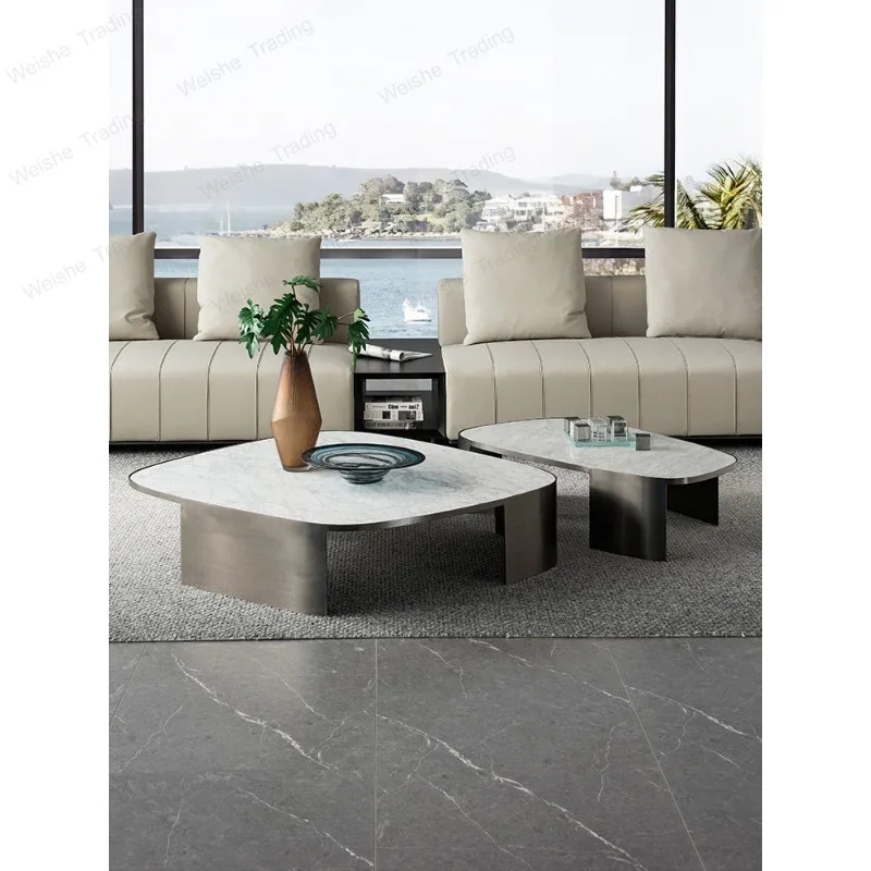 

Italian minimalist marble rock slab coffee table large flat floor living room modern minimalist set