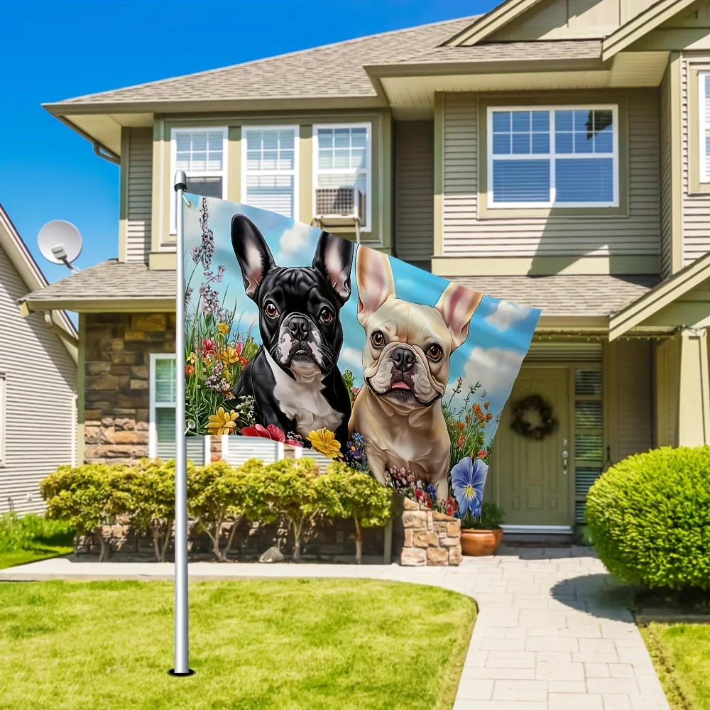 French Bulldog Pair Garden Flag Cute Dogs Polyester Outdoor Decor House Banner