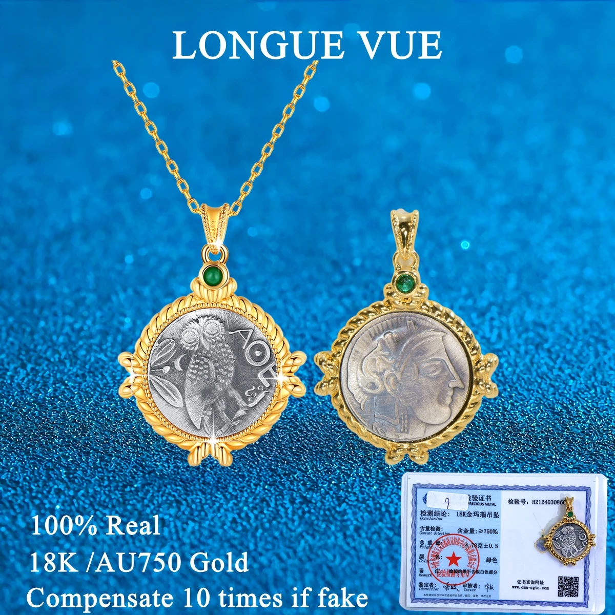 

Real 18K Gold Antique Bronze Beauty Portrait Black Onyx Lion's Head Coin Medallion Charm Pendant Necklace Jewelry Accessories