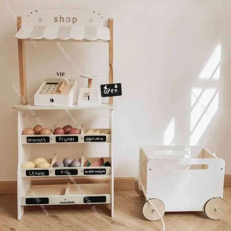 

Бакалея Магазин ролевых игр Деревянная игрушечная подставка для фруктов Детская стойка для рынка в естественном стиле Игровой набор для еды с игрушечным кассовым аппаратом