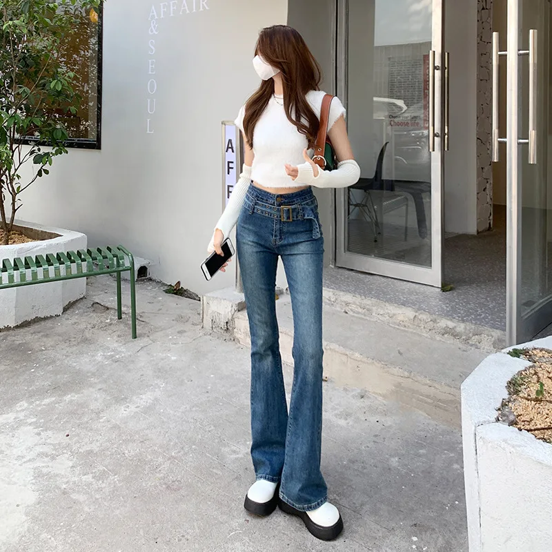 

Y2k Flare Pants E Girl Style Sexy Hottie Retro Micro Flare Jeans Harajuku High Street High Waist Lengthened Retro Blue Pants