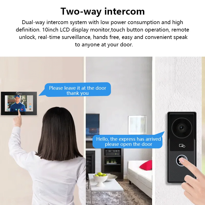 2 Wire Digital Video Intercom System Tuya App Unlock  1080P Doorphone Camera Video Doorbell Card  10 Inch Wireless WIFI Monitor