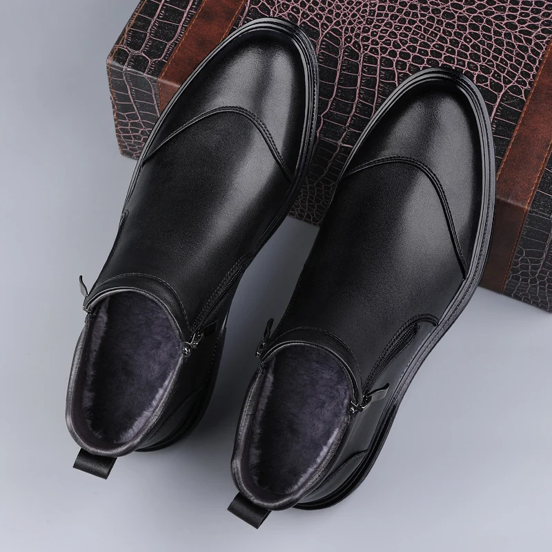 Stivali da lavoro da uomo con suola spessa autunno inverno, comodi, caldi, morbidi, resistenti al freddo, con cerniera, stivali da uomo con altezza crescente