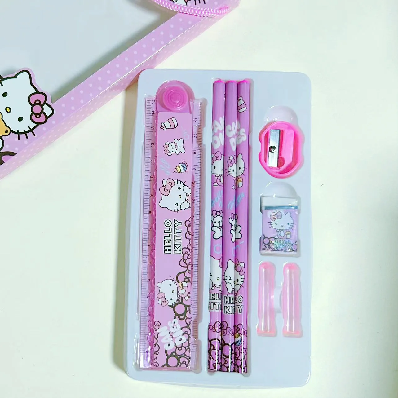 Sanrio Stationery Set Pencil Eraser Ruler Kawaii My Melody Kuromi Cinnamoroll Painting Primary School Supplies Student Kid Gift