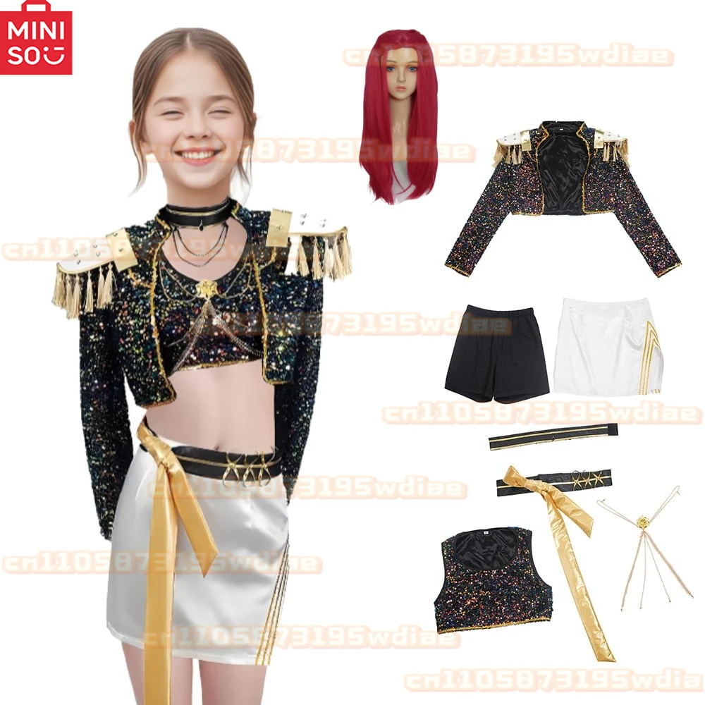

MINISO 2025 women's Black Gold Set KPop Demon Hunters Movie Magic Mira cosplay Rumi Zoey Costume for Girls Halloween Stage