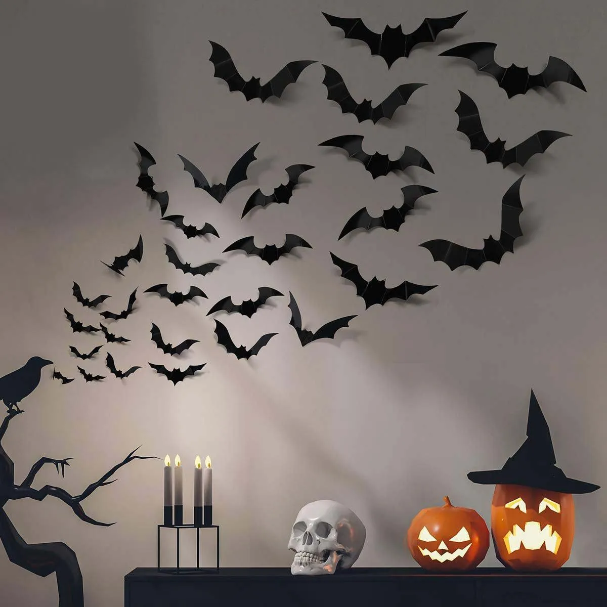 Halloween 3D Schwarze Fledermaus Wandaufkleber Abnehmbare Halloween DIY Wandtattoo Halloween Party Dekoration Horror Fledermäuse Aufkleber