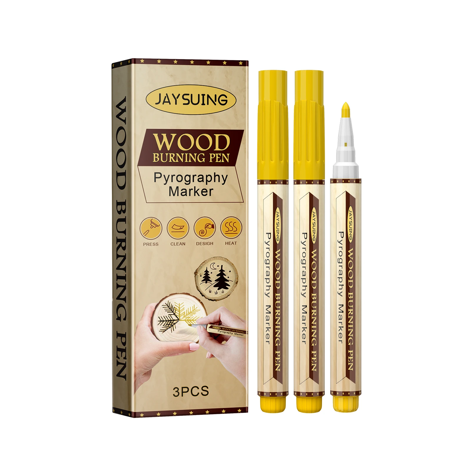 Wood Burning Marker Pen Wooden Branding Coaster Cutting Board Handmade DIY Design Burning Pyrography Pen, Safe Heat Activated Chemical Woodburning Marker Craft Tool Fine Tip For Painting Drawing Engraving On Wooden Surfaces Slices Crafts DIY Crafting