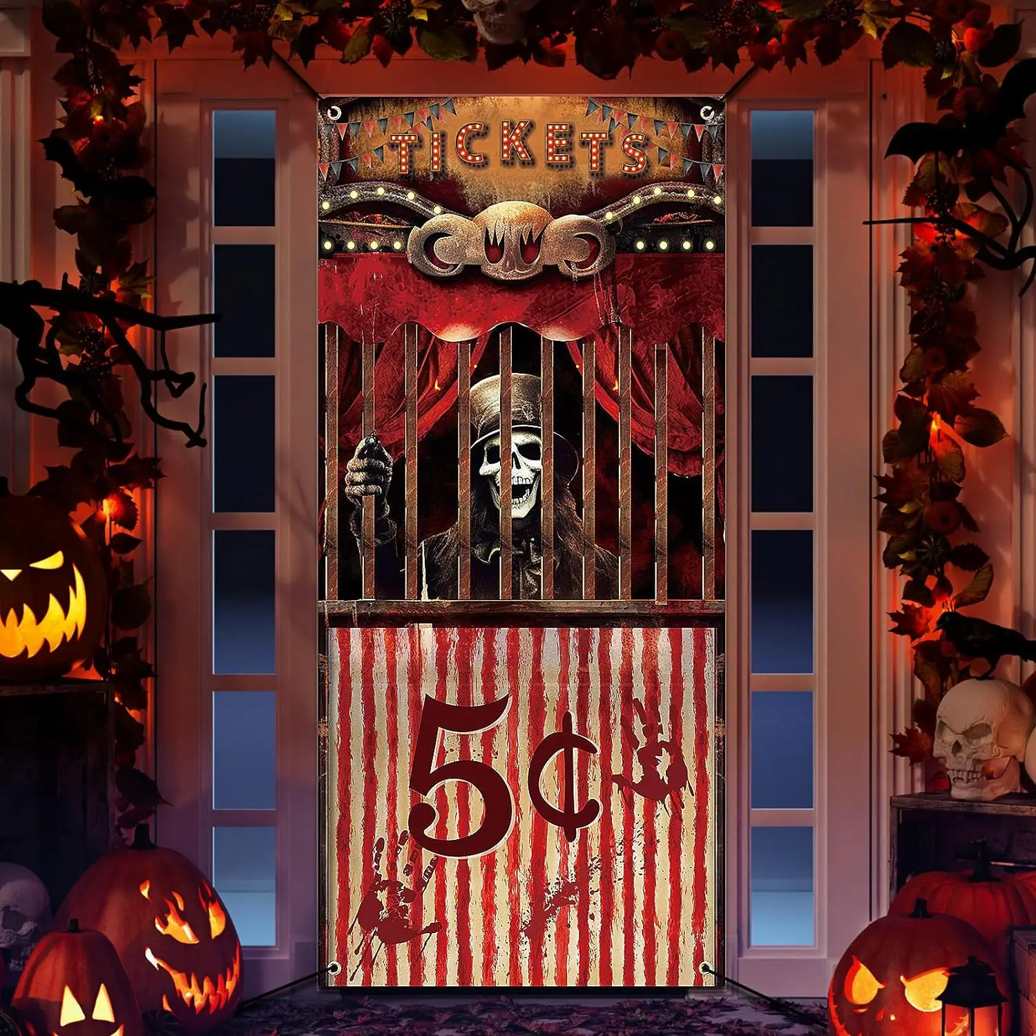 Photography Backdrop Bloody Creepy Carnival Banner Evil Circus Entrance Theme Door Cover Halloween Party Decoration Background