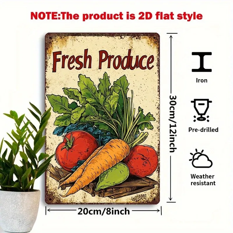 Fresh Produce Tin Metal Signs 8x12 Inch Rustic Farmhouse Wall Decor Signs
