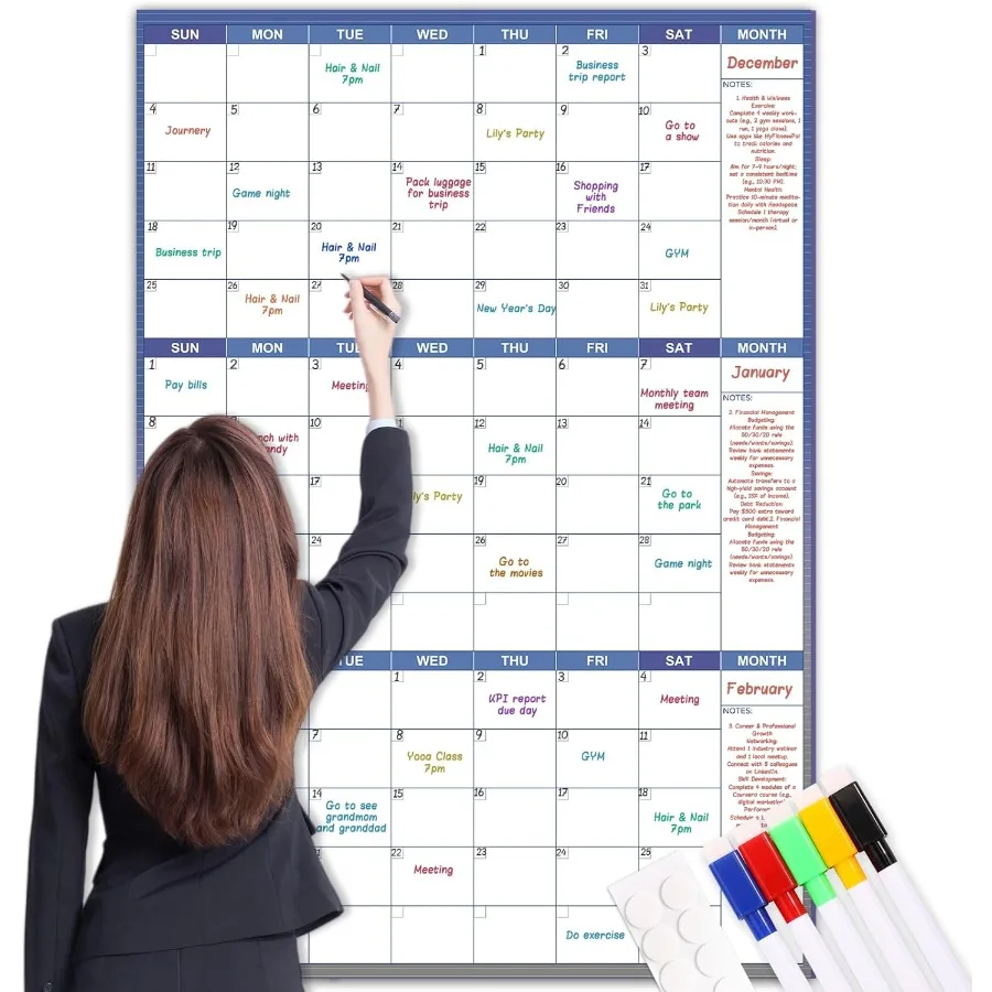 

Large Dry Erase Calendar for Wall - Undated Wall Calendar Dry Erase 28" x 40" Vertical Erasable and Reusable Wall Calendar 3 Mo
