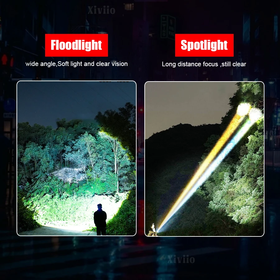 998000000LM High Power Flashlight USB Rechargeable Long Range Tactical Torch Yellow And White Light For Outdoor Camping Fishing