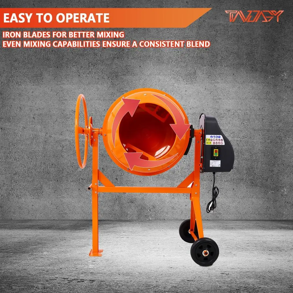 Portable Cement Mixer with 5 Cu Ft Drum Capacity Electric Mixer Machine Construction Projects