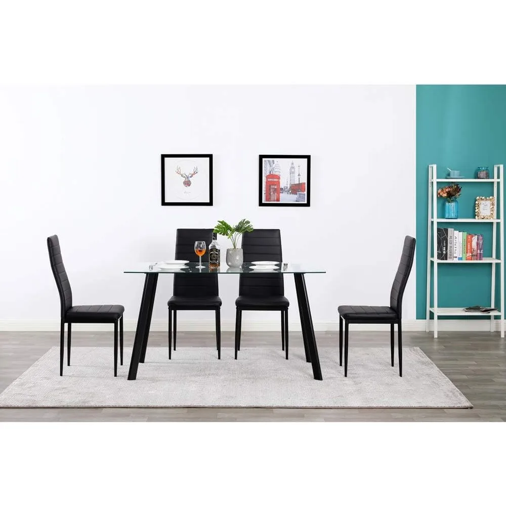 Black Leather Dining Chair Set, Cadeiras com Curved Back and Foot Cap, Proteção para Jantar na Cozinha, Sala de estar, 300lbs, Conjunto de 4