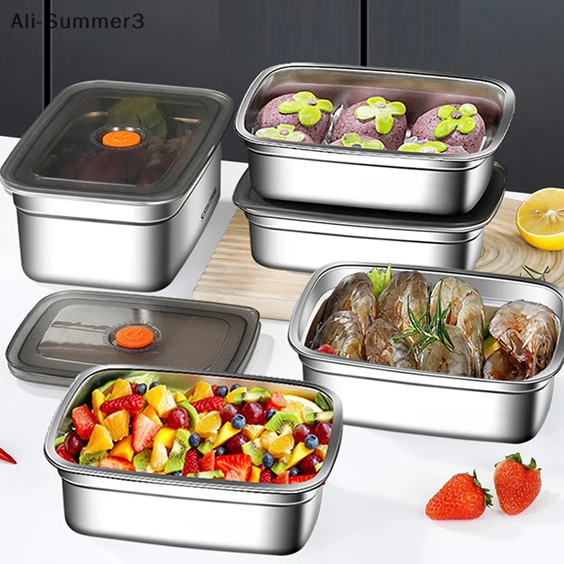 304 Stainless Steel Lunch Box With Lid Sealed Leak-proof Bento Box Refrigerator Freezer Storage Box Outdoor Camping Lunch Box