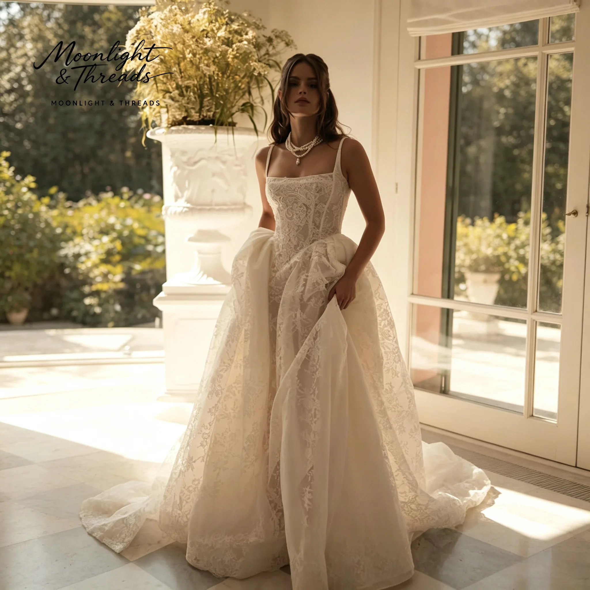 Ivory Lace Floor-Length Formal Wedding Gown Featuring a Strapless Bodice Full Skirt Boned Corset and embroidery image 2
