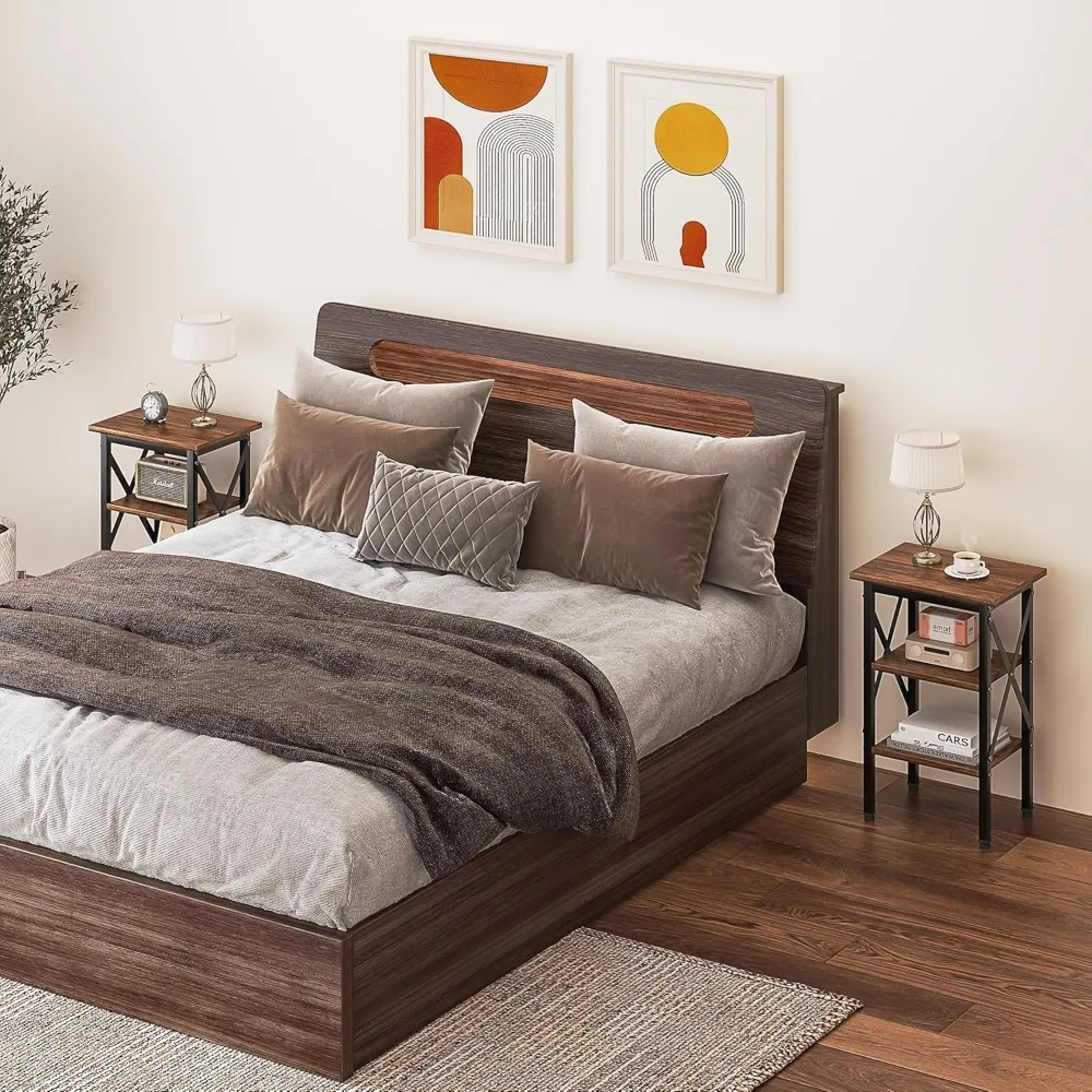 طقم طاولة نهاية VECELO مكون من 2، طاولة بجانب السرير، 24 طاولة جانبية لغرفة المعيشة طويلة، طاولات ليلية معززة بتصميم X، طاولة جانبية مع 3 ربطات