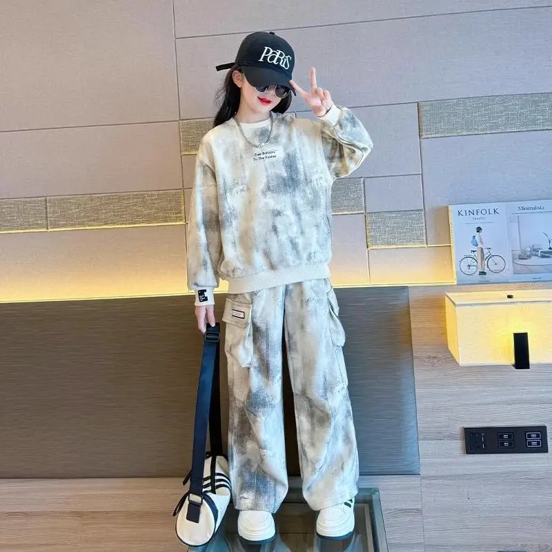 بدلة رياضية للفتيات والأولاد لخريف وشتاء 2025 سترة بقلنسوة + سراويل فضفاضة ملابس أطفال طقم 4 6 8 10 12 14 سنة #2