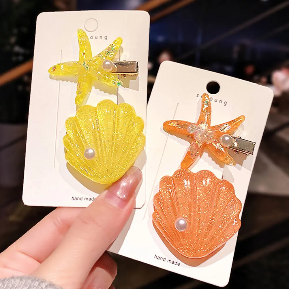 

8Pcs Bang Hair Clips Bright Color Seashell Hairpins Mermaid Hair Accessories for Daily Wear Styling Tools