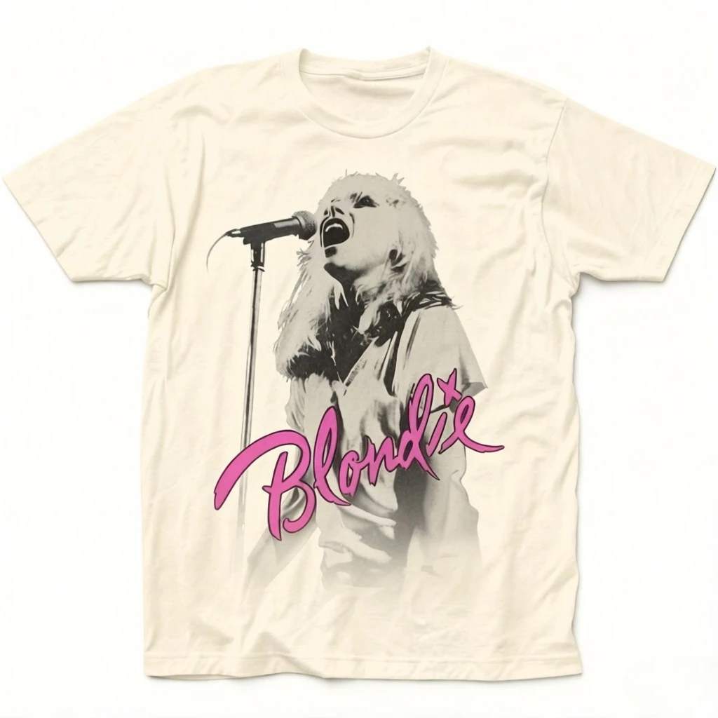 Ruck Band Blondie Tour 1977 Retro Poster Print T-Shirt Men Women Cotton Fashion Summer New Tees Streetwear
