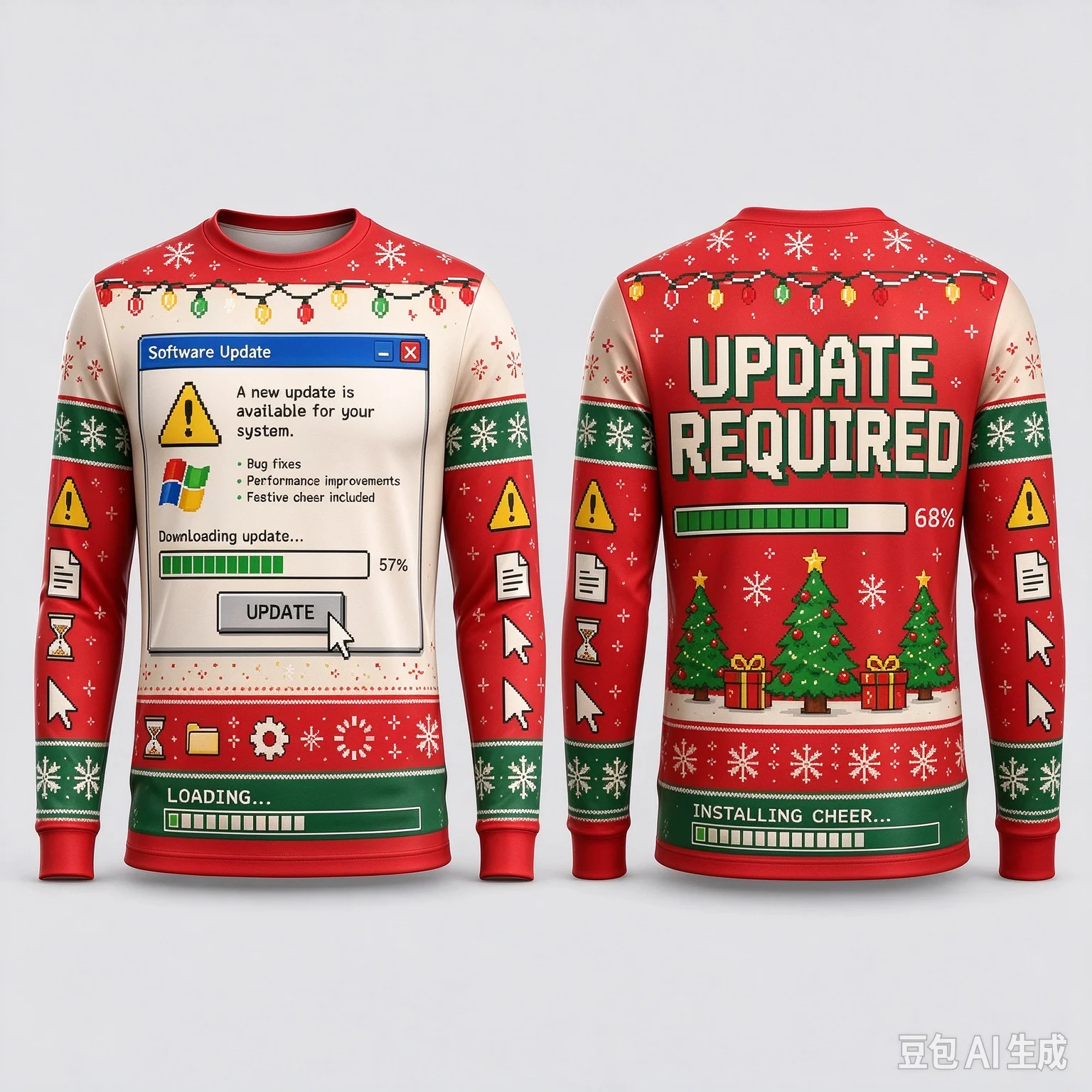 Ugly Christmas T-shirt - Funny IT Computer Error Long Sleeve Pullover - Christmas Holiday Shirt Suitable for Both Men and Women