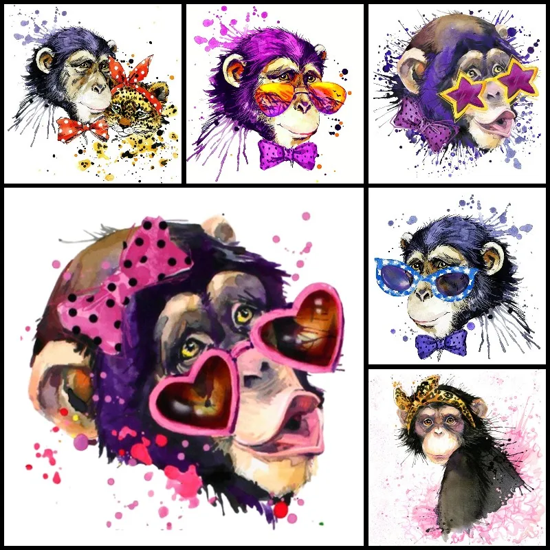 5D Diamond Painting Full Square Round Monkey With Splash Watercolor Decoration Gems Art Picture Diamond Mosaic Cross Stitch