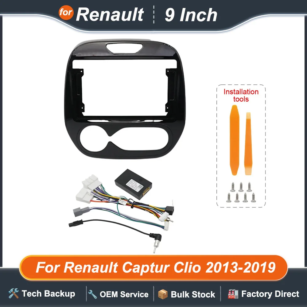 9 Inch Car Radio Frame For Renault Captur Clio 2013-2019 Fascia Panel Install Kit with Canbus Box Wiring