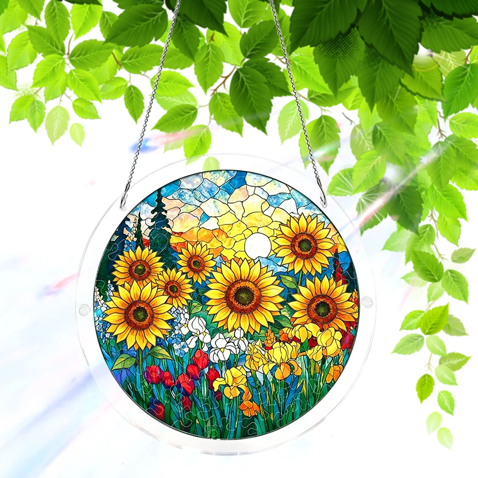 Suncatcher Window Hanging Puzzle with Chain DIY Suncatcher Puzzle Kits 7.36 Inch for Women Men Mom Birthday Gift Home Decor