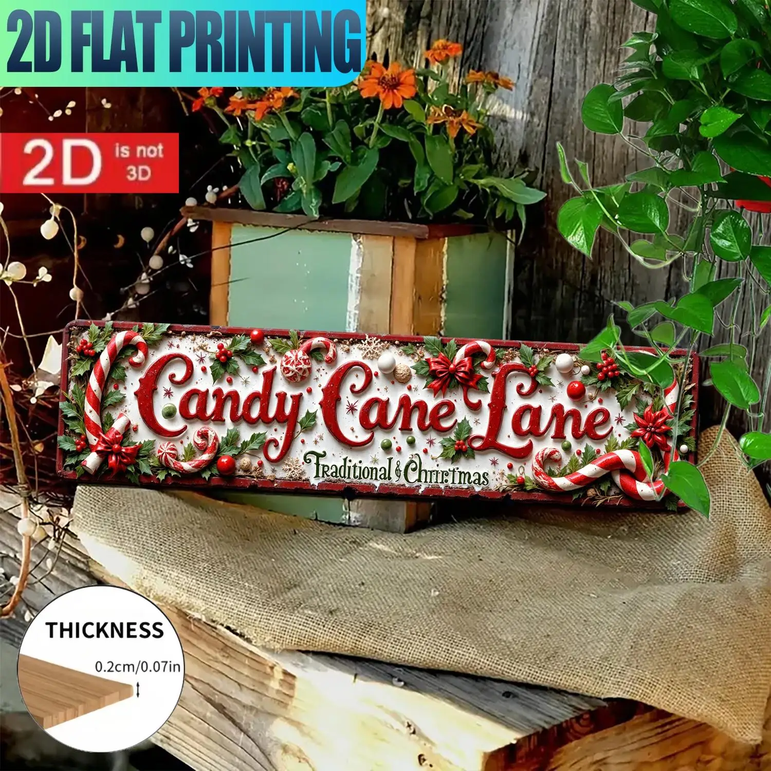 Vintage Candy Cane Alley Aluminum Wall Art, Waterproof Metal Sign for Home Kitchen Cafe Porch Indoor Decor
