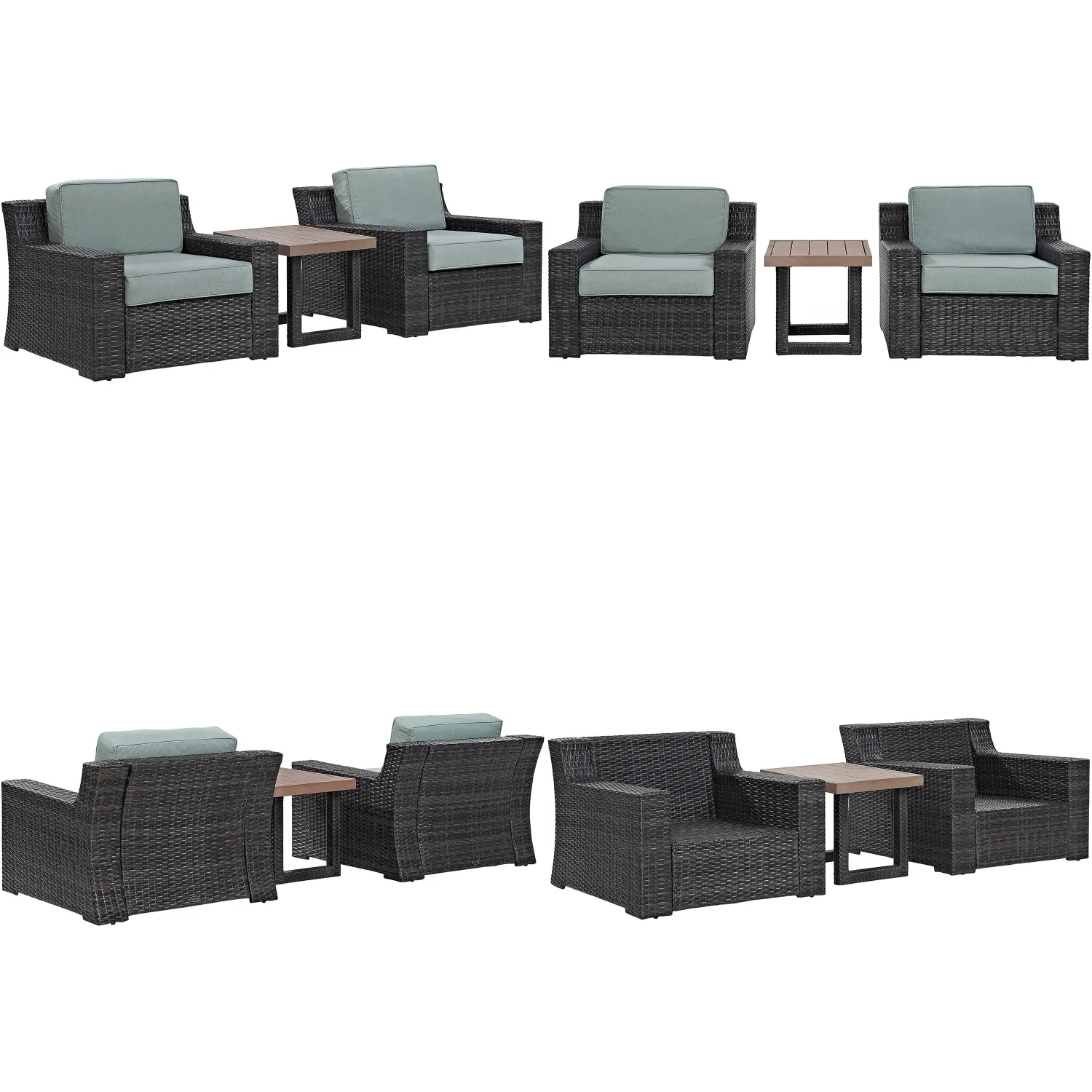 

3-Piece Wicker Outdoor Chair & Side Table Set with Mist Cushions, Patio Conversation, Brown, Customized