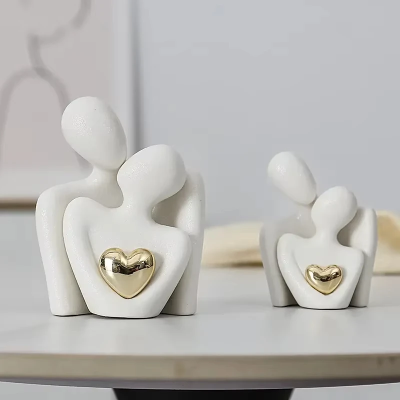 1 Pair Romantic Ceramic Love Embrace Figurines Earthenware Couple Set Indoor Decor for Bedroom Valentine'S Day Festival Gift