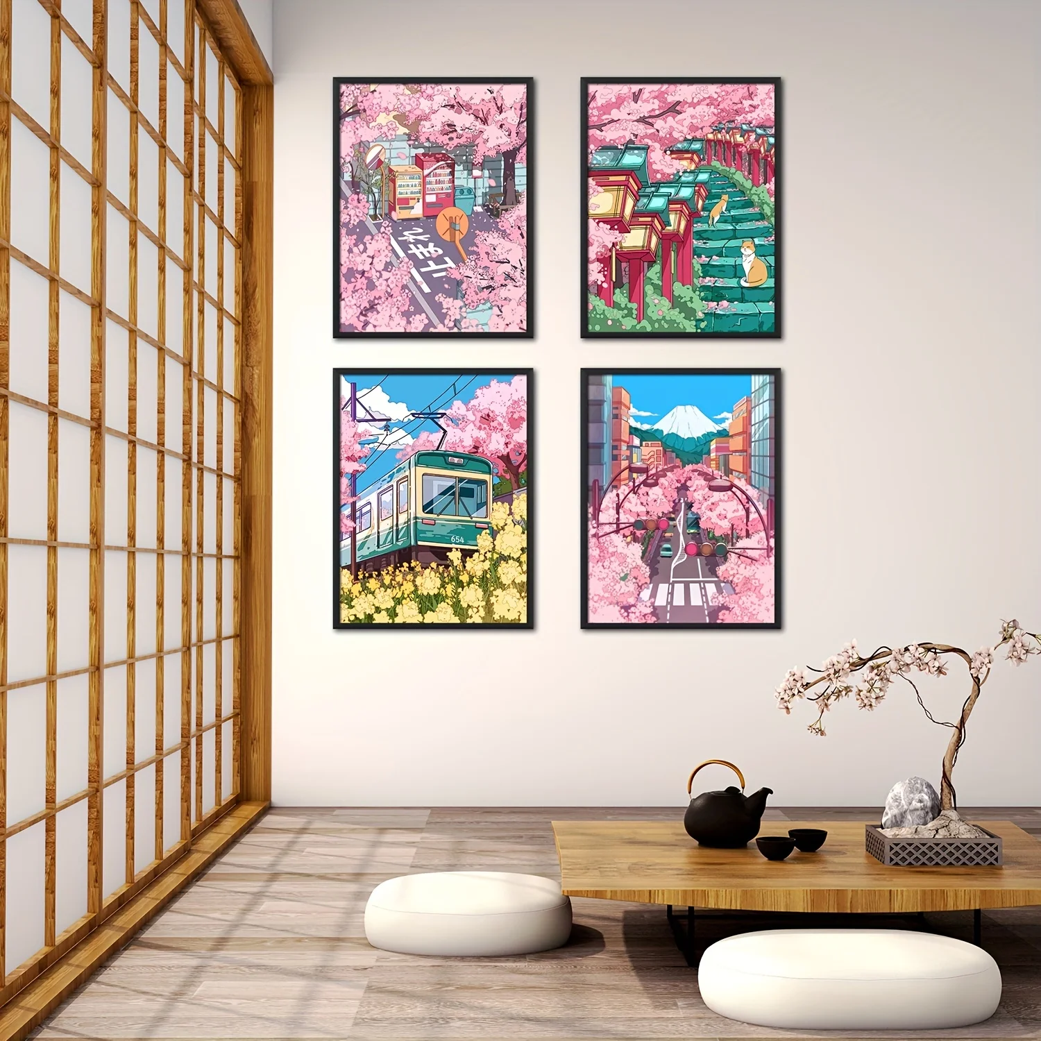 1pc frameless Canvas Painting Japanese Cherry Blossom Anime Wall Art Poster Pink Preparatory Student Canvas Printing for Modern