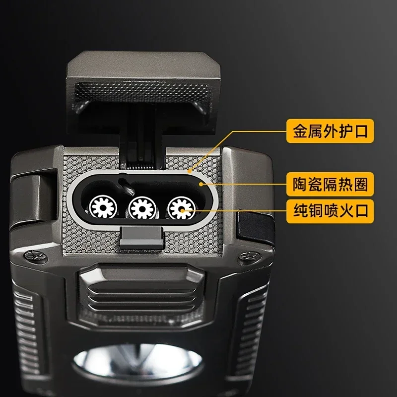 New Multifunctional Three-jet Flame Direct Injection Cigar Lighter with Built-in V-shaped Cigar Cutter Portable Five-in-one