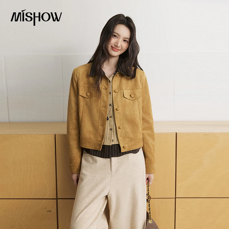 MISHOW Women's Jacket Faux Suede Single Breasted Daily Commuter Cargo Jacket 2026 Autumn Winter New Vintage Outerwear MXF47W1113