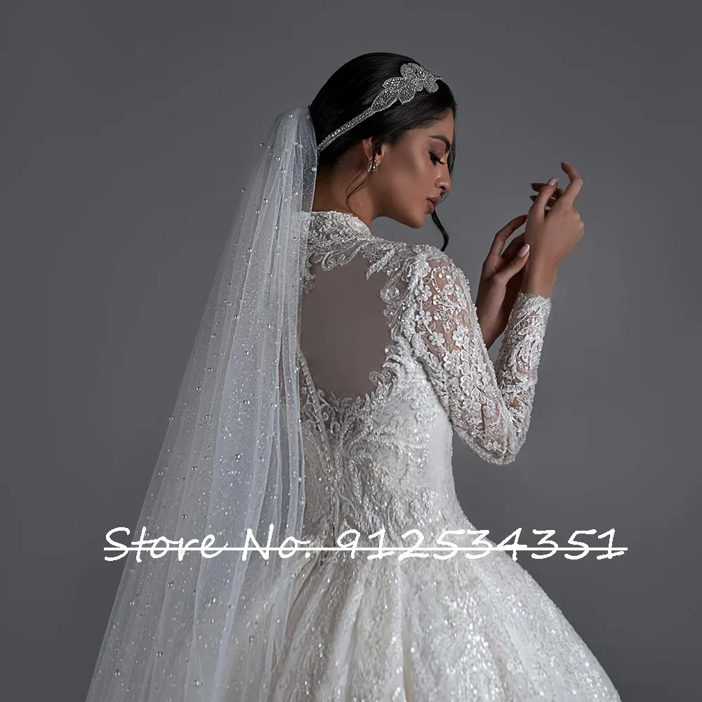 Hochzeitskleid High Neck Vintage Ball Gown Wedding Dress Long Sleeve Chic Vestidos De Novia Sequined Beading Appliques Gelinlik