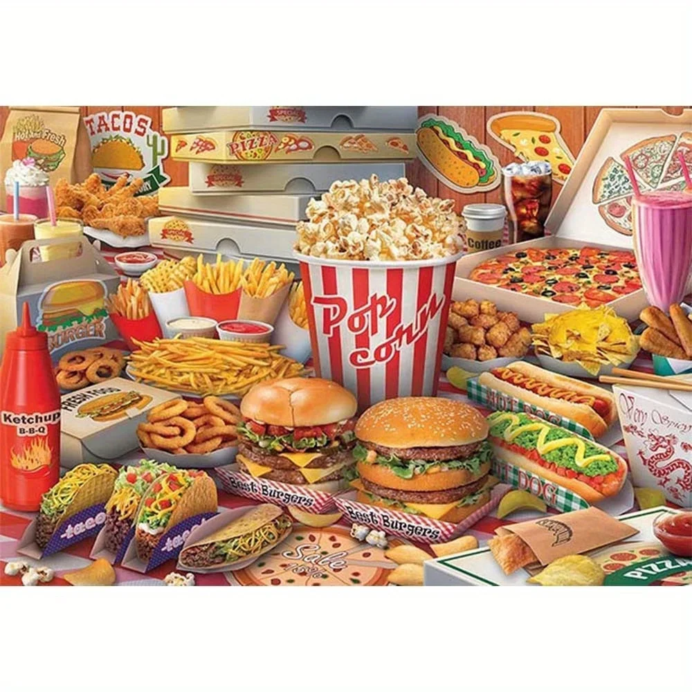 

Happy Party Food 300/500/1000 Pcs Jigsaw Puzzle Wooden Puzzle for Gameroom Bedroom Livingroom Decor Difficulty Challenge Game