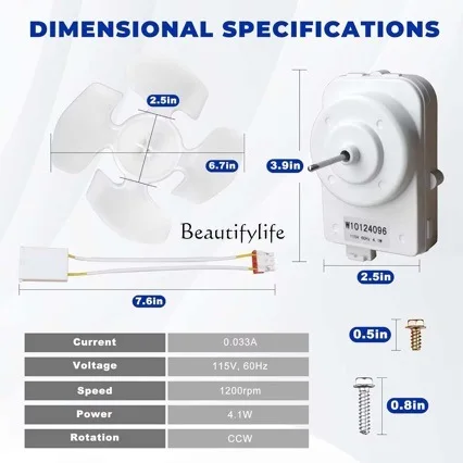 W10124096 W10130108 Refrigerator Condenser Fan Motor with Whirl-Pool Refrigerator 115V
