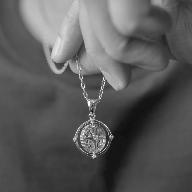 925 Sterling Silver Rotating Star Compass Pendant Unisex Trendy Streetwear Necklace Couple Matching Accessories Vintage Style