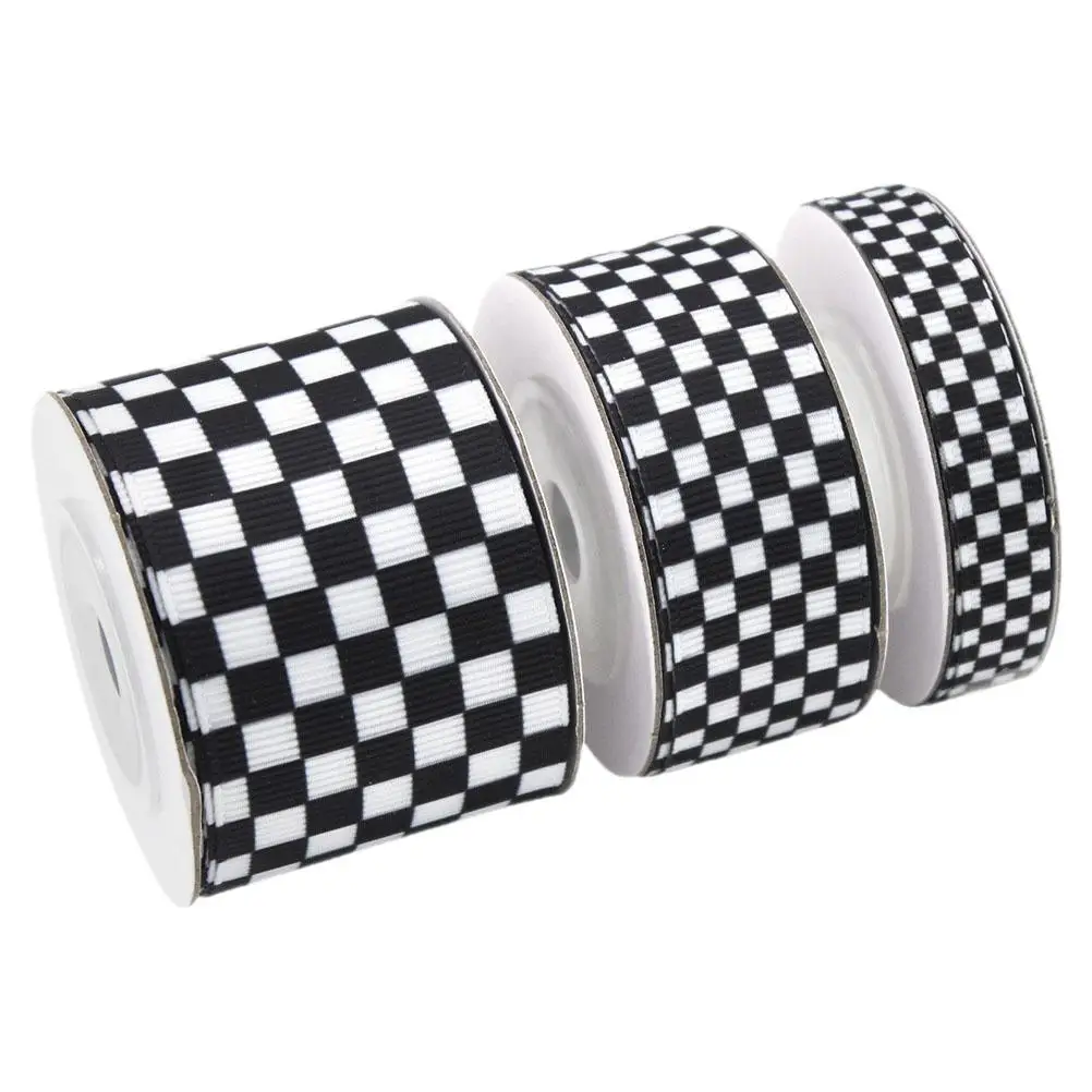 

3 Rolls Black White Plaid Ribbon DIY Present Wrapping Gift Packaging Polyester Ribbon Rolls Flower Bouquet Crafting Projects