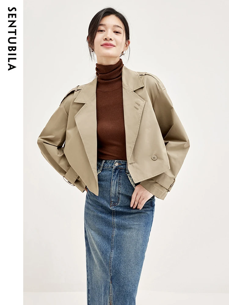 

SENTUBILA Trench Coat Women 2024 Spring Autumn Windbreaker Cropped Chic and Elegant Woman Jacket Simple New Outwear W33F51772