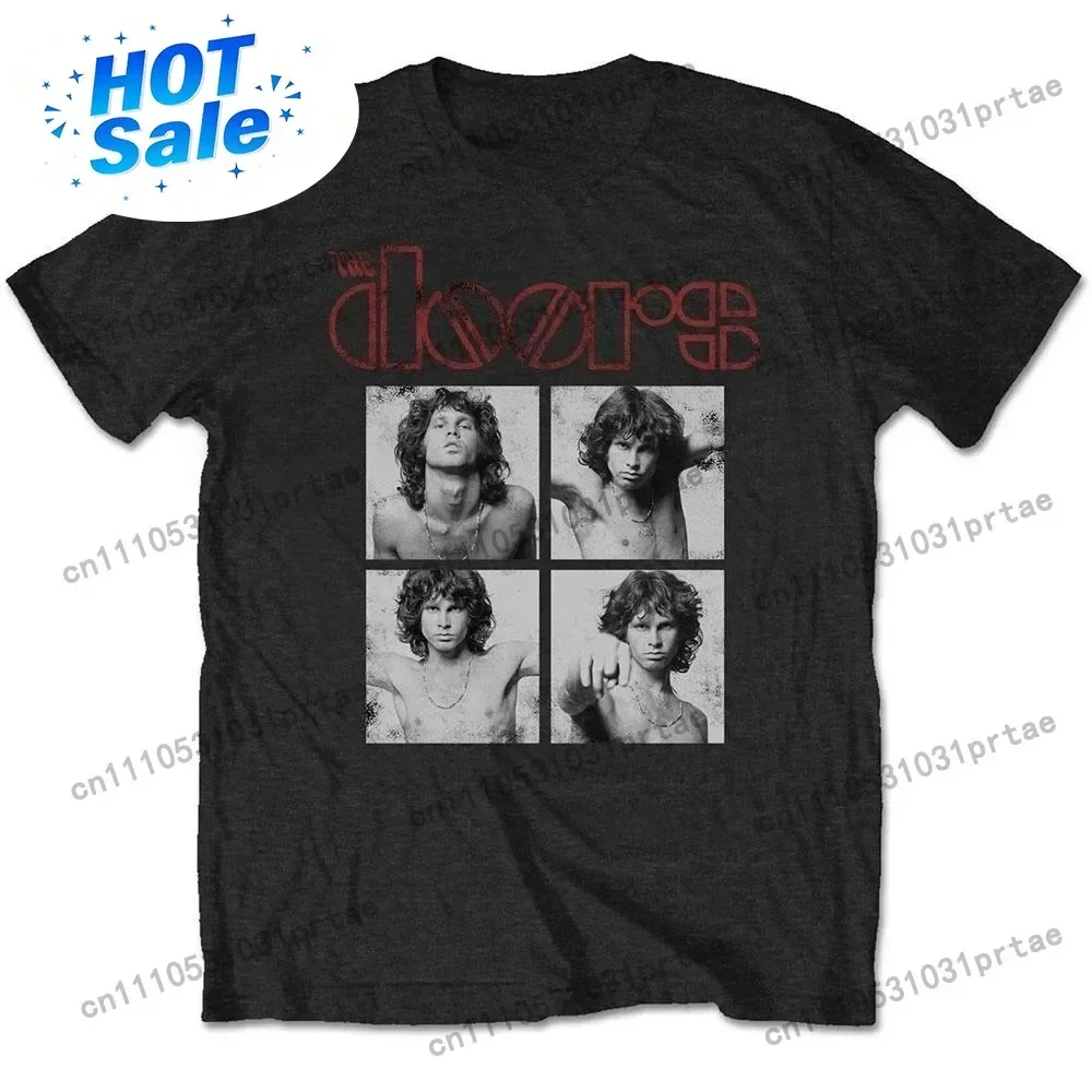 Rock Band The Doors Jim Morrison Poster Print T-Shirt Men Women O-neck Cotton Summer New Tee Retro Style Harajuku Oversized Tops