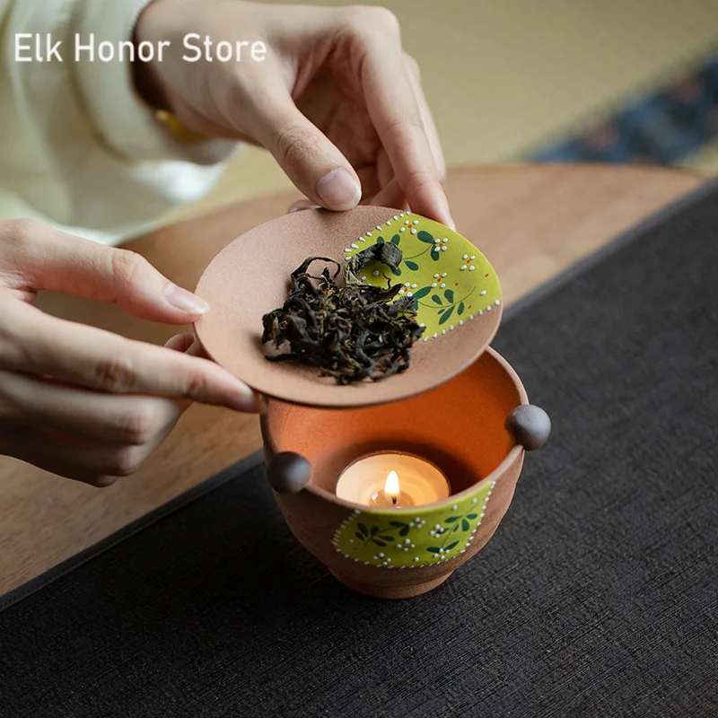 Hand-painted Old Rock Mud Roasting Tea Stove Teapot Warmer Japanese Flavoring Tea Leaf Rack Boiler Cafes Supplies Decoration