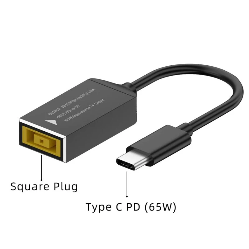 Адаптер-преобразователь с квадратным штекером постоянного тока на USB Type-C, 65 Вт