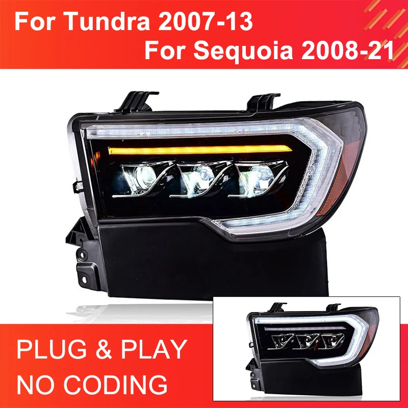 

1 Pair LED Headlight Assembly for Toyota Tundra 2007-2013 Sequoia 2008-2021 Plug and Play with DRL Dynamic Turning Head Lights