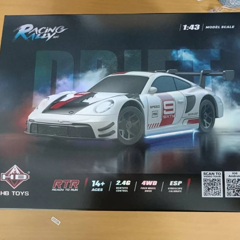 

1/43 Hb-Rp43 Rc Drift Car With Diy White Body Shell Extra Tires 2.4g 4wd Esp Gyro Stabilization Full Proportional Control Car