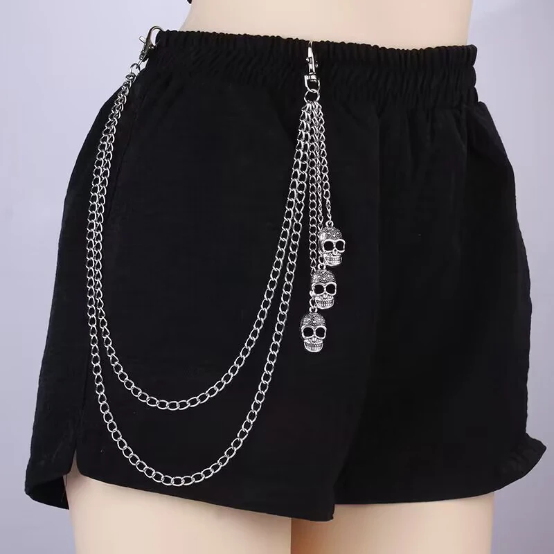 שרשרת מכנסי פאנק עם גולגולת למפתחות להלווין לגברים ונשים, מכנסי ג'ינס, שרשראות בייקר, תכשיטי הארג'וקו הגותיים, אביזרי רוק אמו