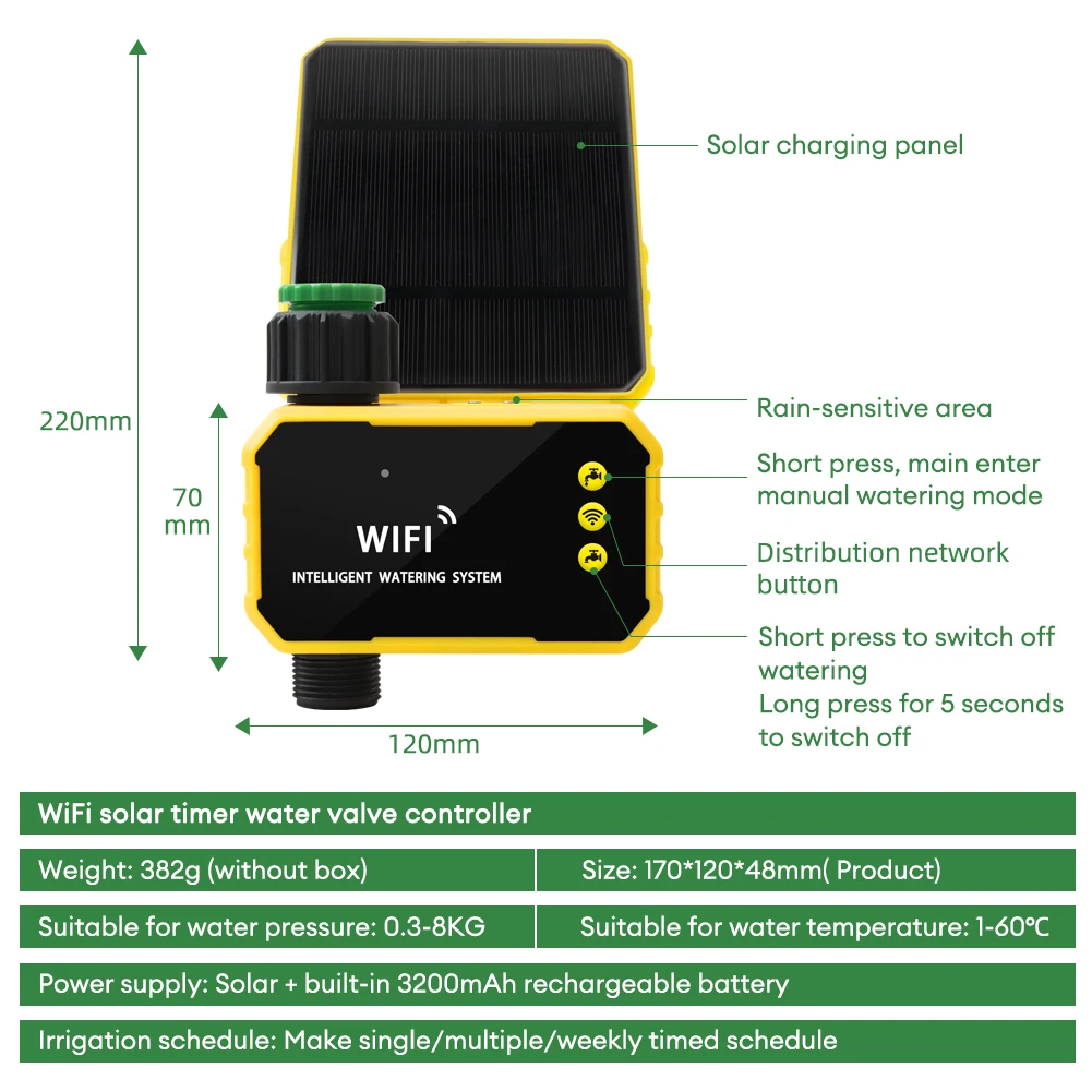 Tuya WiFI Intelligent Garden Irrigation Control Device Auto WaterSaving Irrigation Controller Solar Powered Plant Watering Timer