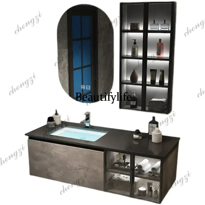 Rock slab all-in-one basin bathroom cabinet combination modern casualaccessible luxury wash basin wash basin bathroom suit b567