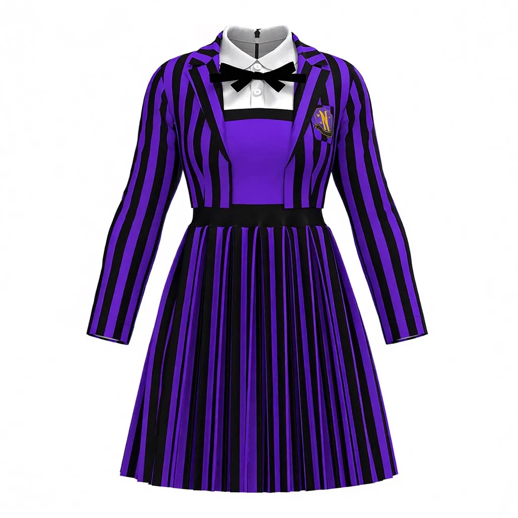 

Wednesday Wolf Women's Stripe Costume Dress Halloween Cosplay Adams Family Patterned Skirt Stage Performance Traditional Wear