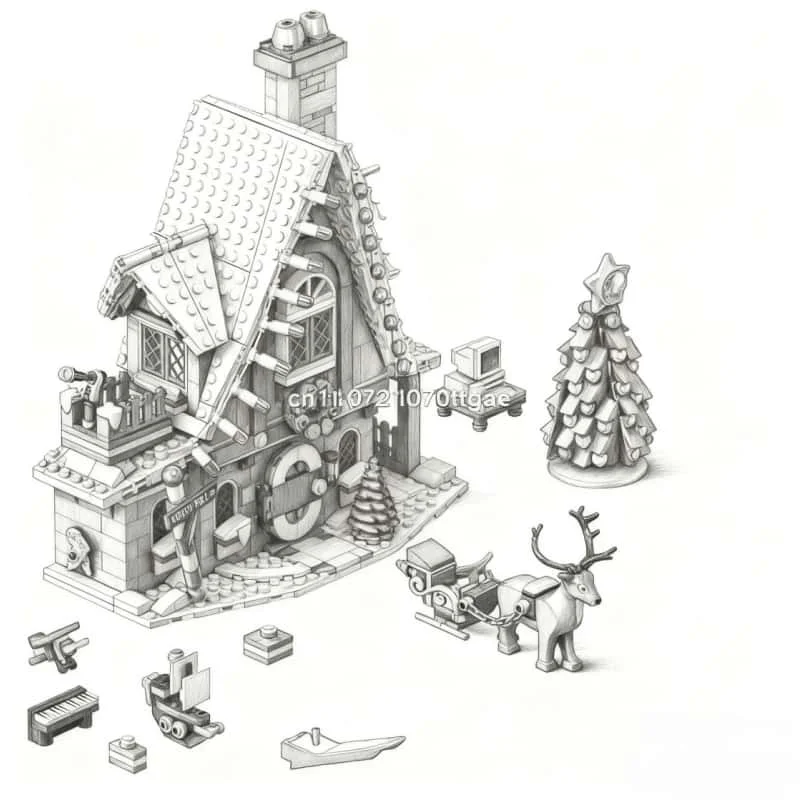 

Christmas Snow Village House Christmas Tree Gingerbread House Building Block Set New Year Atmosphere Decoration Children's Gifts