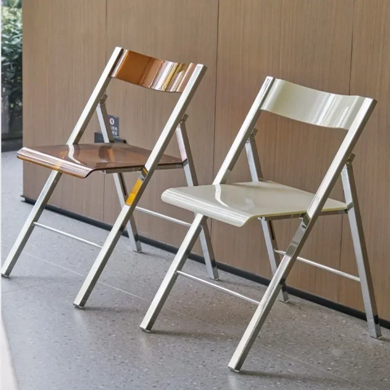 Nordic Simple Electroplating Folding Stool Household Backrest Chair Queuing Equal Chair Transparent Computer Chair Portable